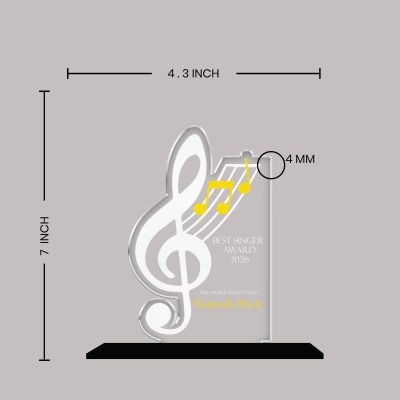 Personalized Best Singer Award Trophy for Gift for Singers, Vocalists, and Musicians Singer Recognition UV Printed Acrylic Trophy